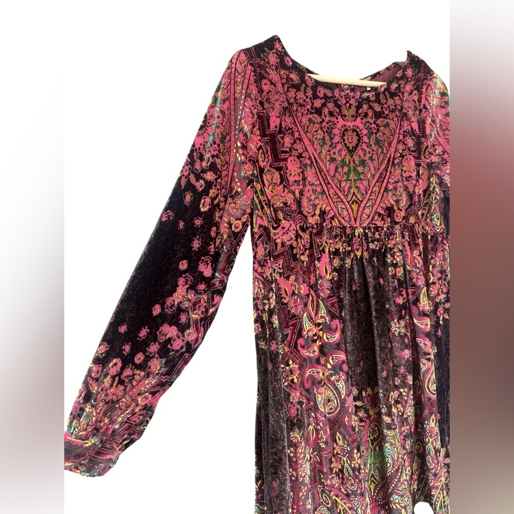 Free People Mirror Mirror Velvet Mini Dress in Wine Combo - Picture 9 of 14